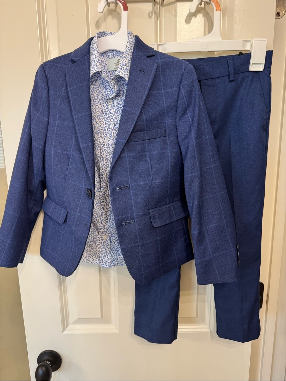 Class Club Boys Suit -Blue Windowpane Blazer, blue Pants,Floral Shirt Set sz 5